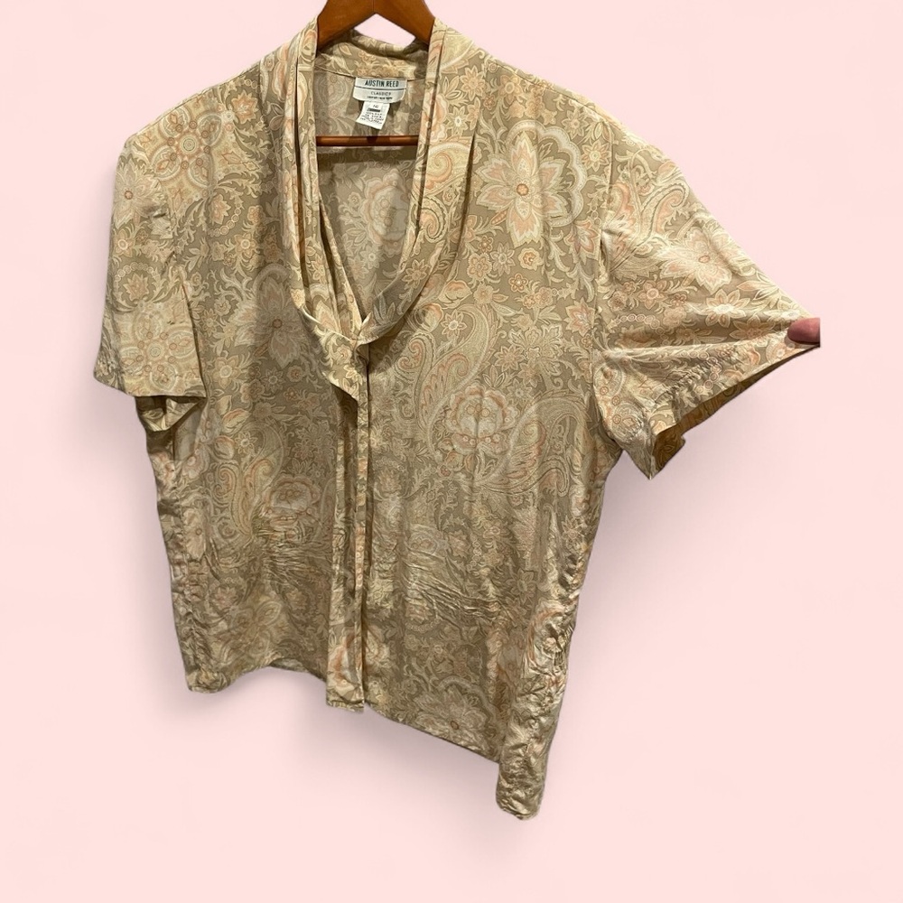 Austin Reed Beige Paisley Tie-Neck Blouse
